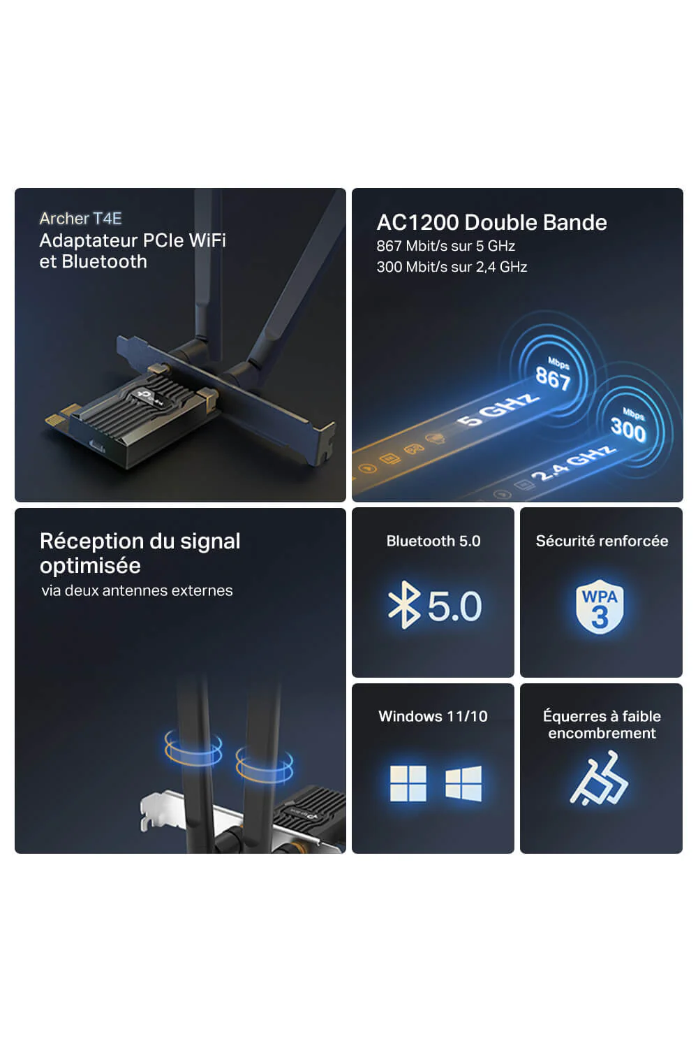 Carte WiFi Interne AC1200 PCI Express - Archer T4E - Image 3
