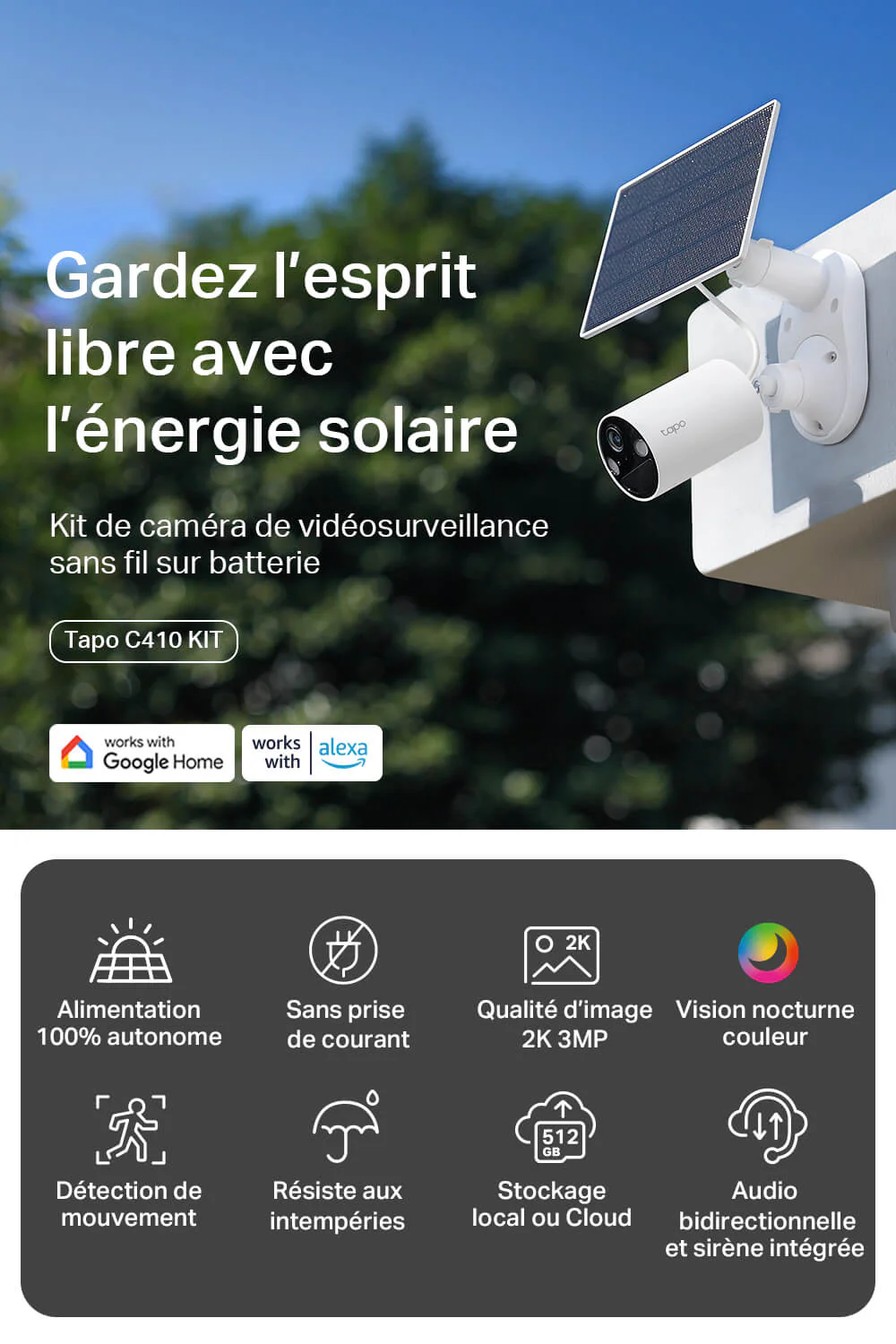 Caméra de Surveillance Solaire 2K QHD Imperméable IP65 - Tapo C410 KIT - Image 3