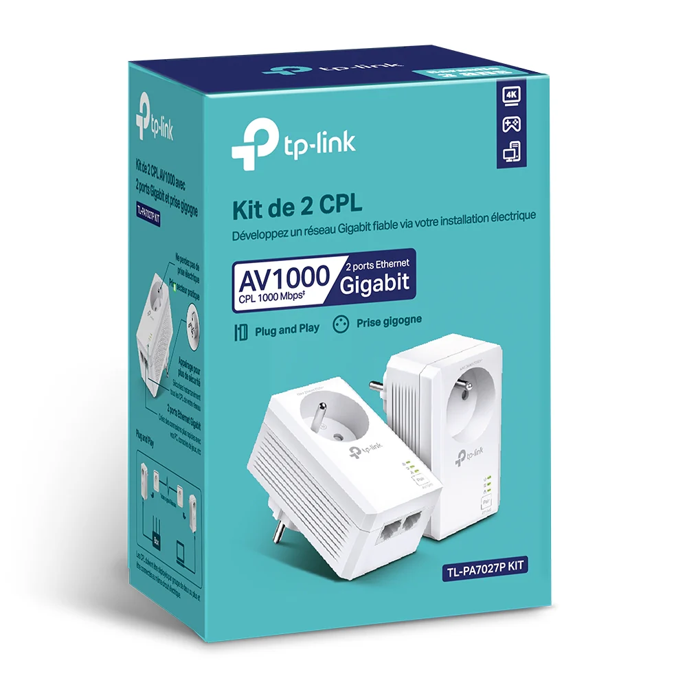 Lot de 2 prises CPL 1000 Mbps avec Ports Ethernet Gigabit AV1000 - TP-Link TL-PA7027P KIT - Image 7